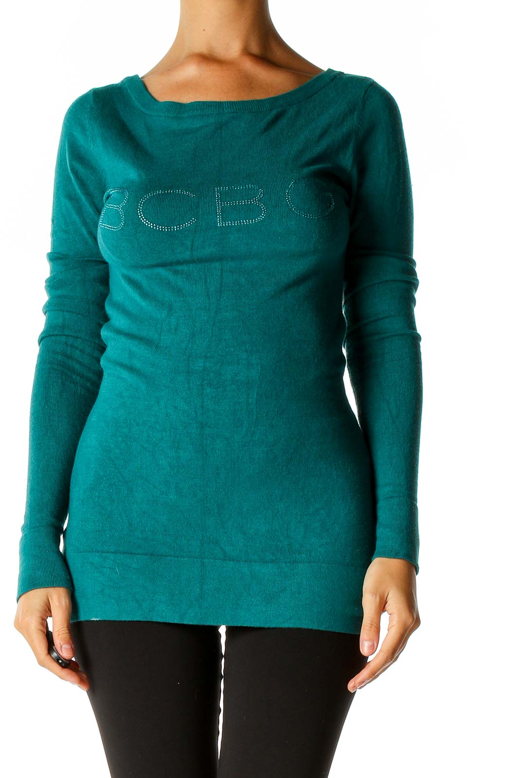 Green Solid Chic Sweater Front