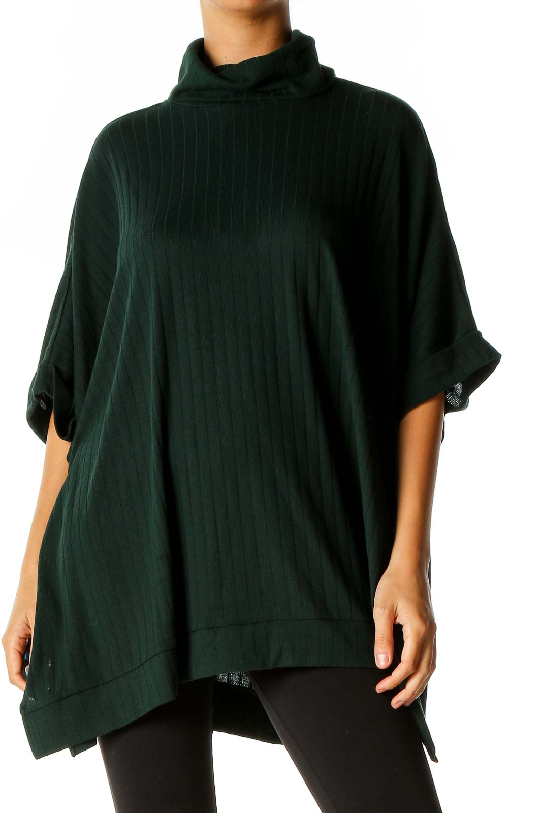 Green Solid Retro Sweater Front