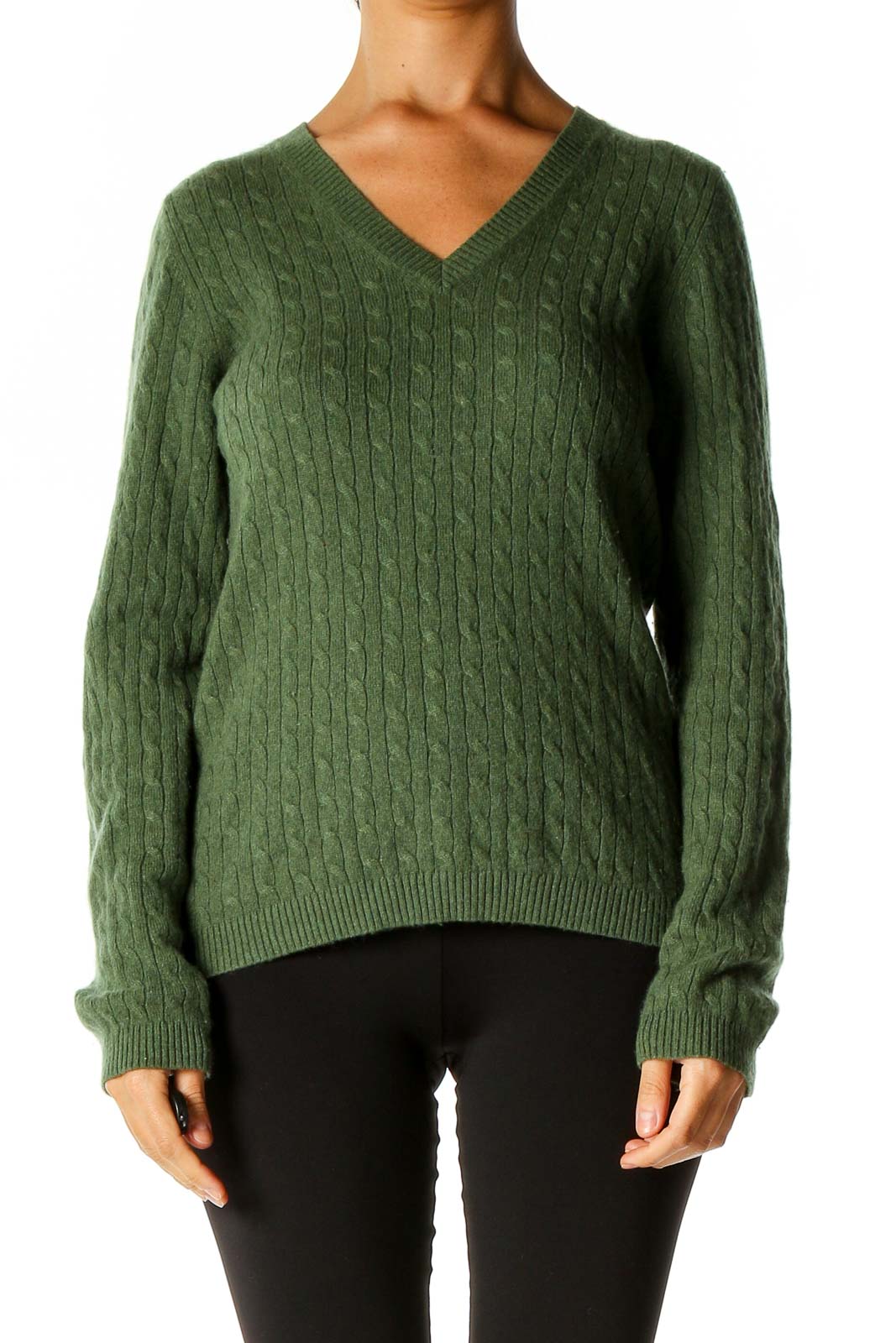 Green Textured Casual Sweater Front