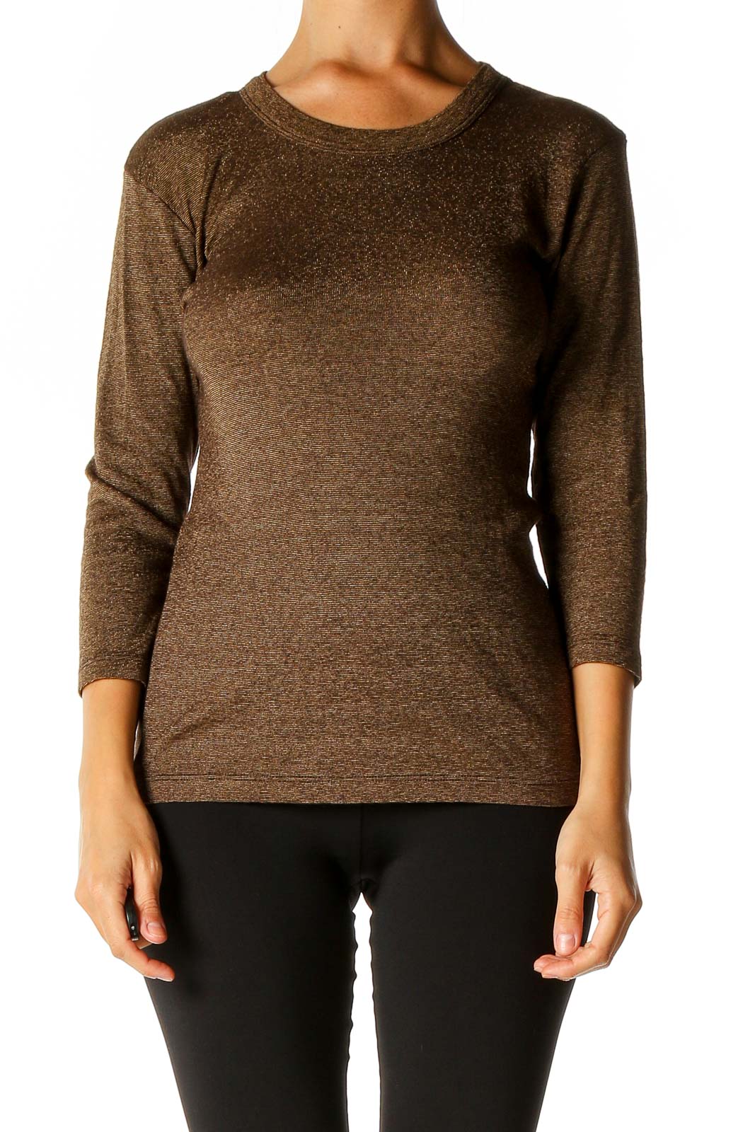 Brown Solid Casual Sweater Front