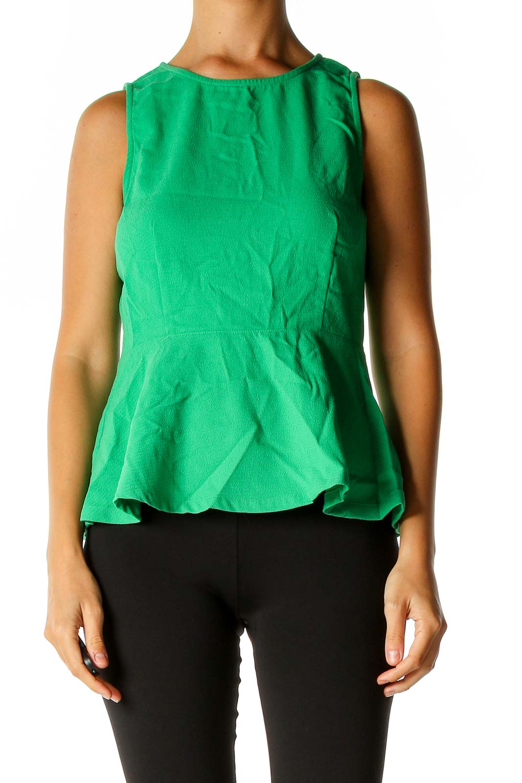 Green Solid Casual Blouse Front