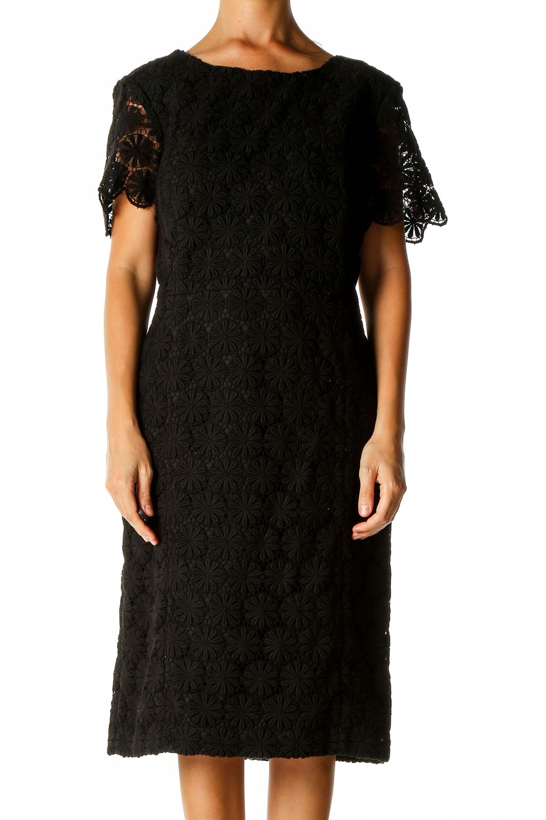 Black Lace Classic Sheath Dress Front