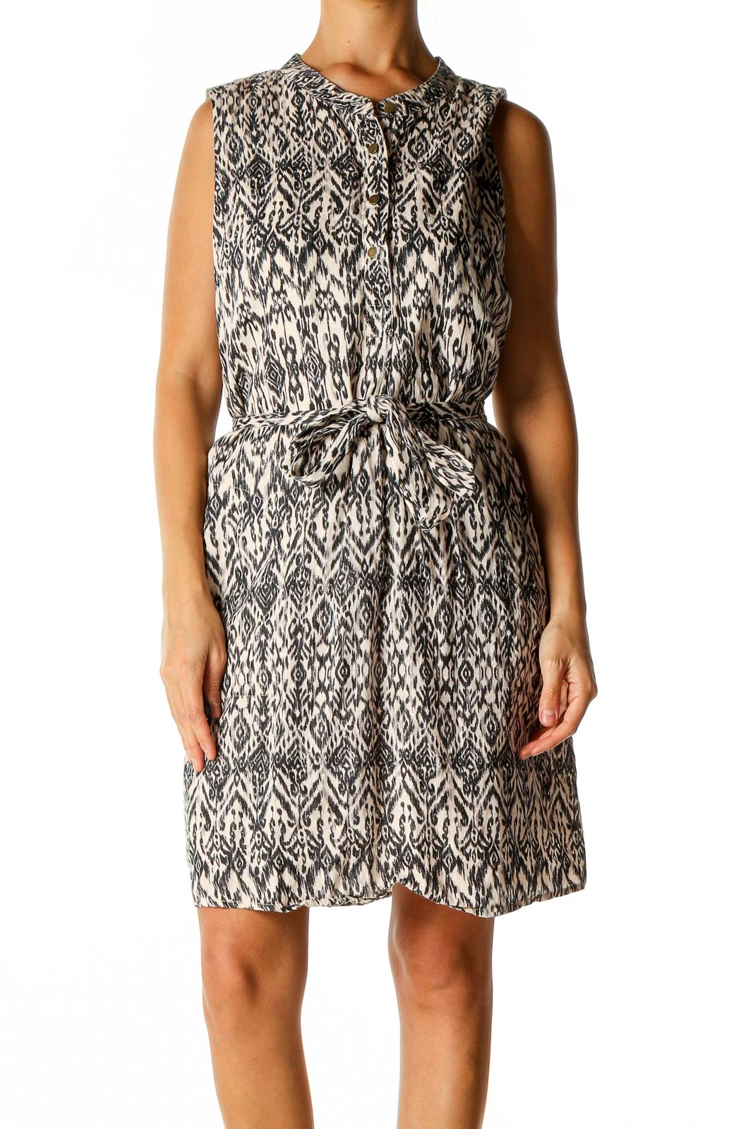Beige Printed Bohemian Sheath Dress Front