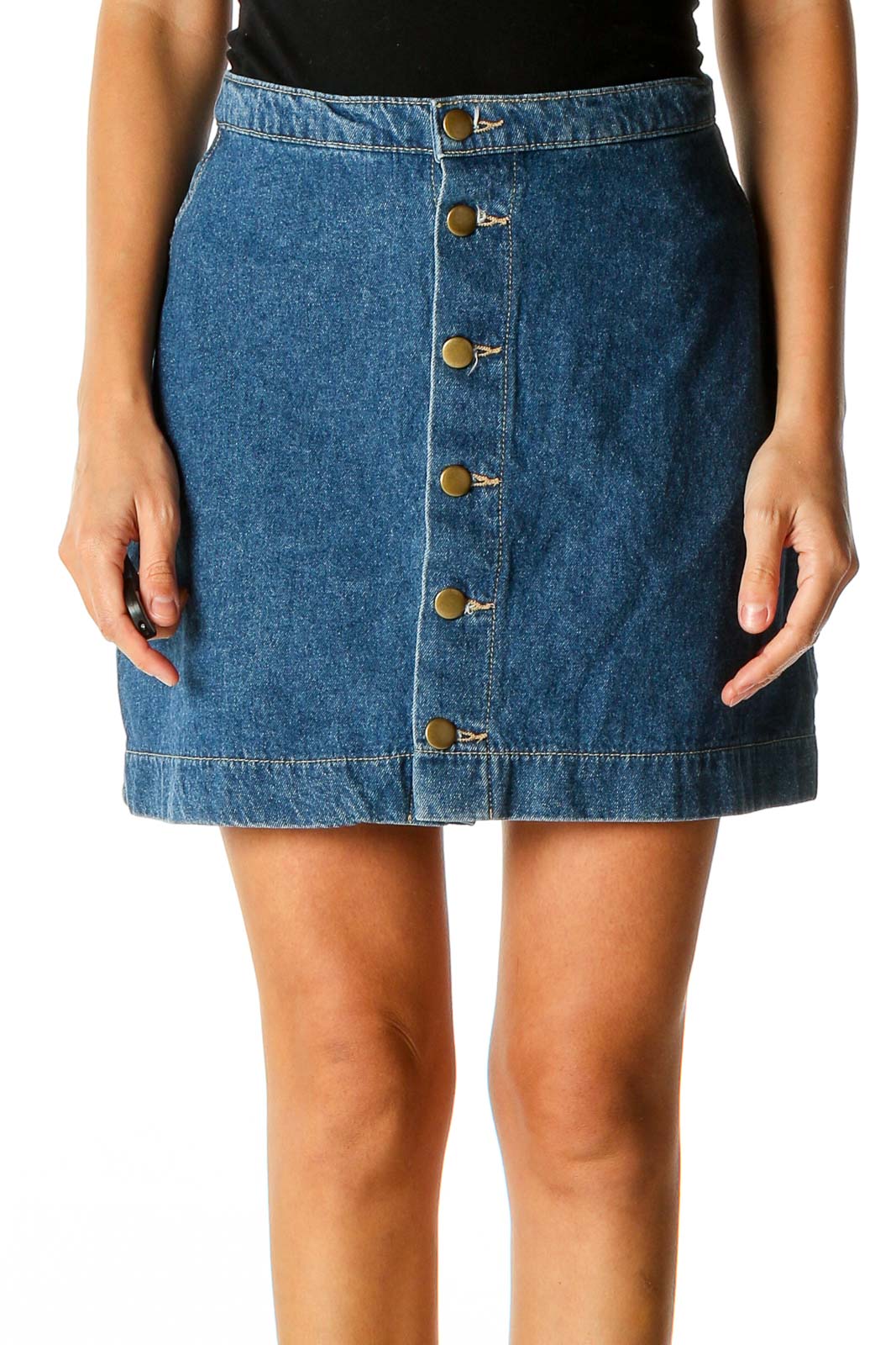 Blue Textured Chic A-Line Skirt Front