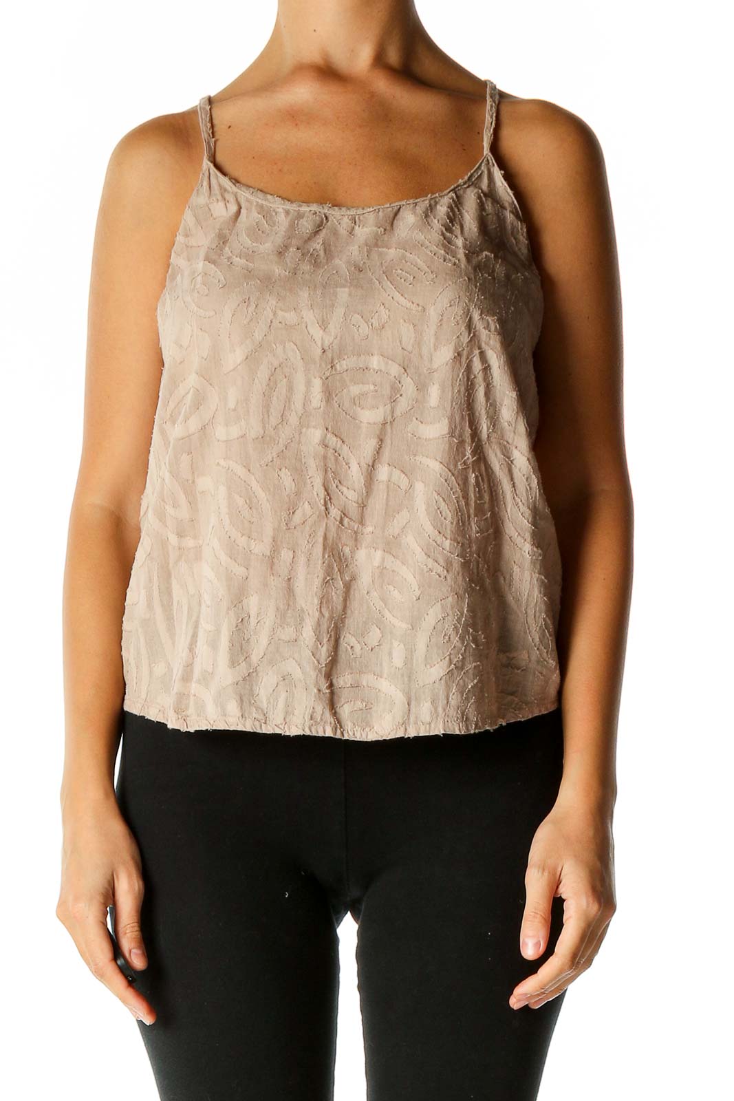 Beige Solid Chic Blouse Front