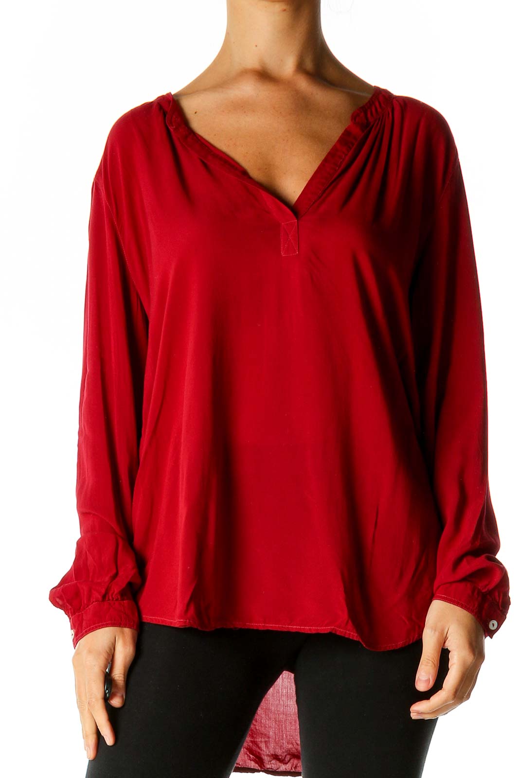 Red Solid Casual Shirt Front
