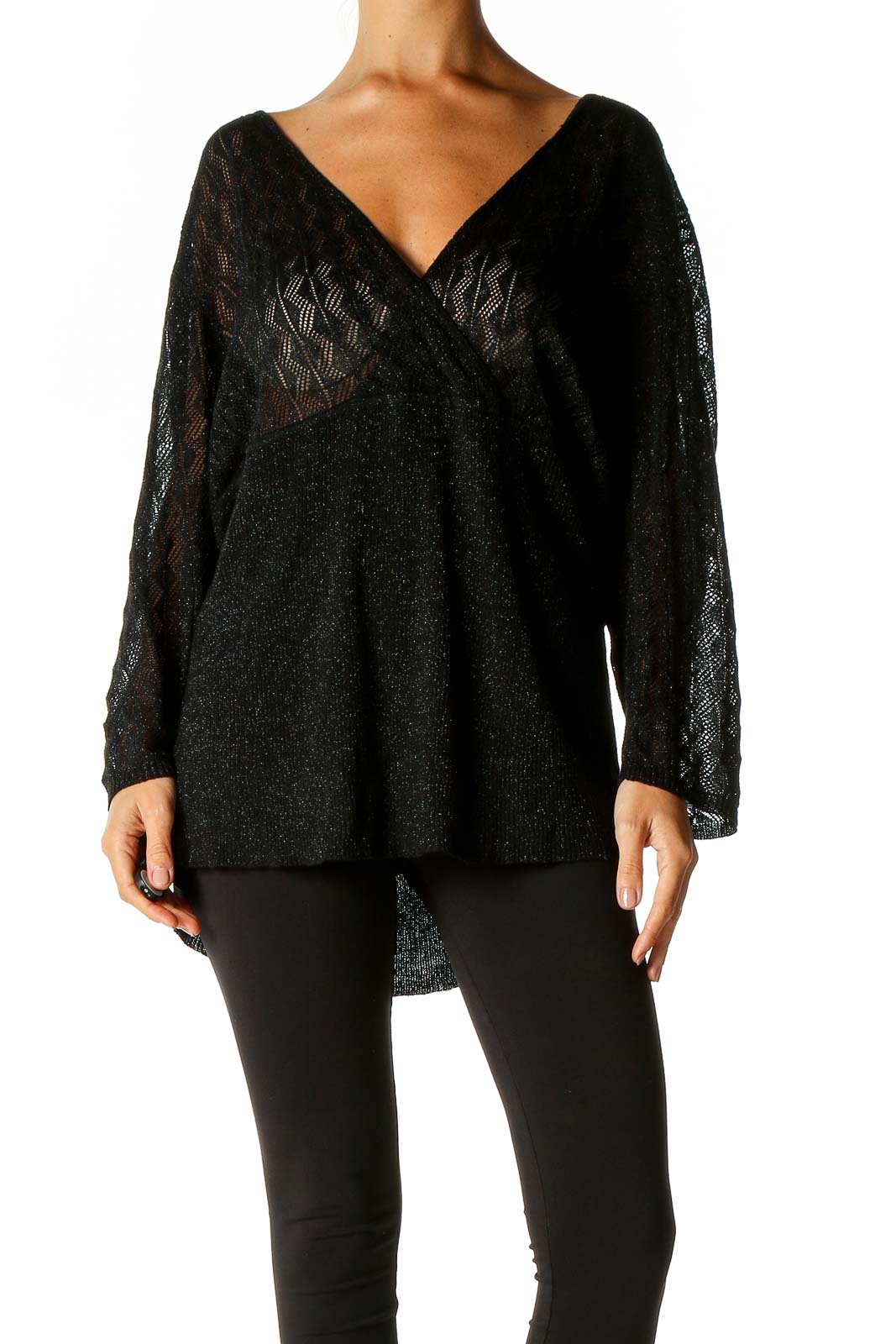 Black Textured Blouse Front
