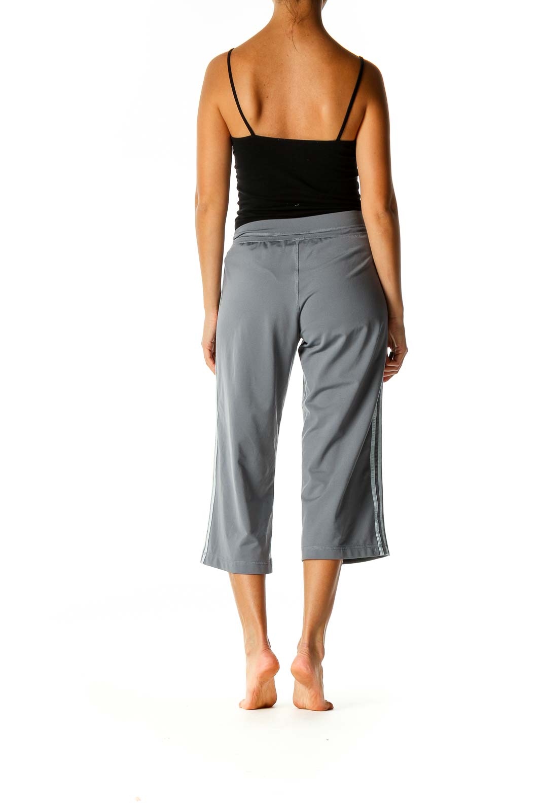 Adidas - Gray Solid Activewear Capri Pants Polyester Spandex Nylon