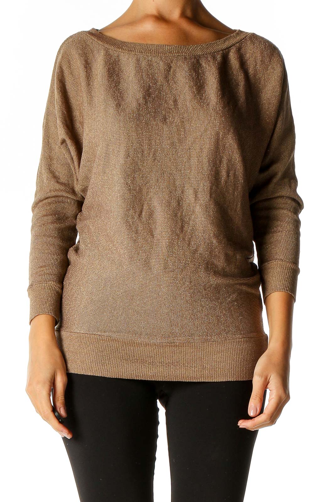 Brown Textured Casual Sweater Front