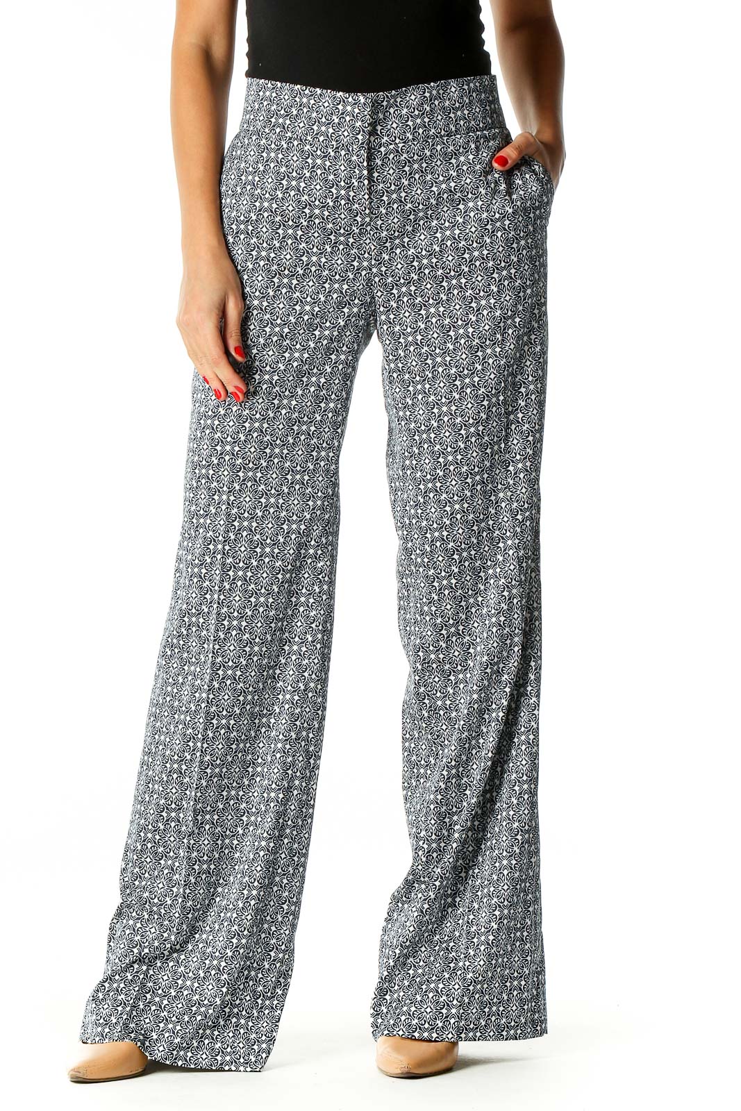 Gray Printed All Day Wear Trousers Front