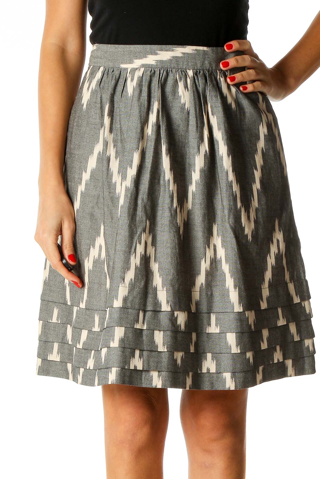 Green Printed Chic Flared Skirt Front