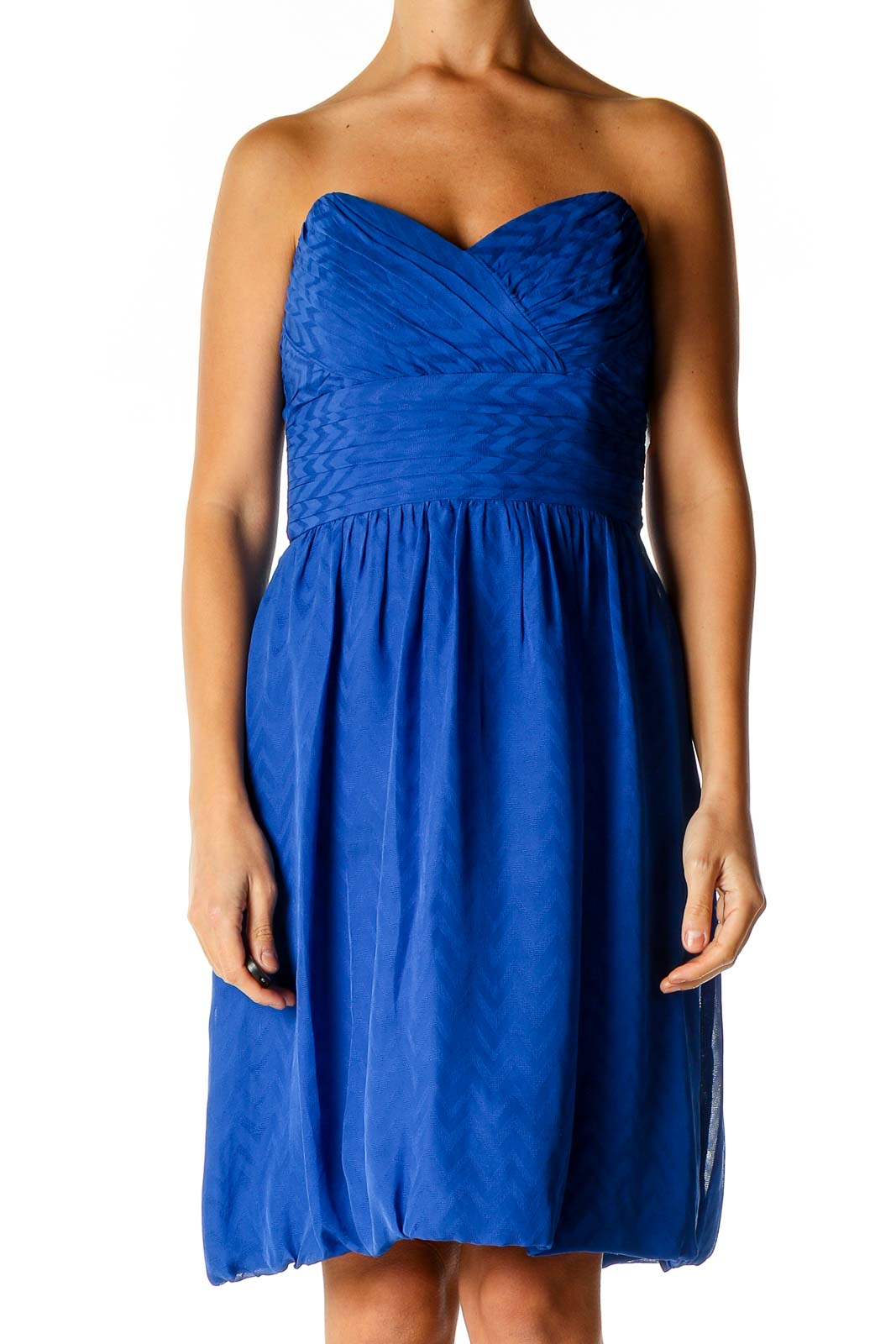 Blue Solid Cocktail Fit & Flare Dress Front