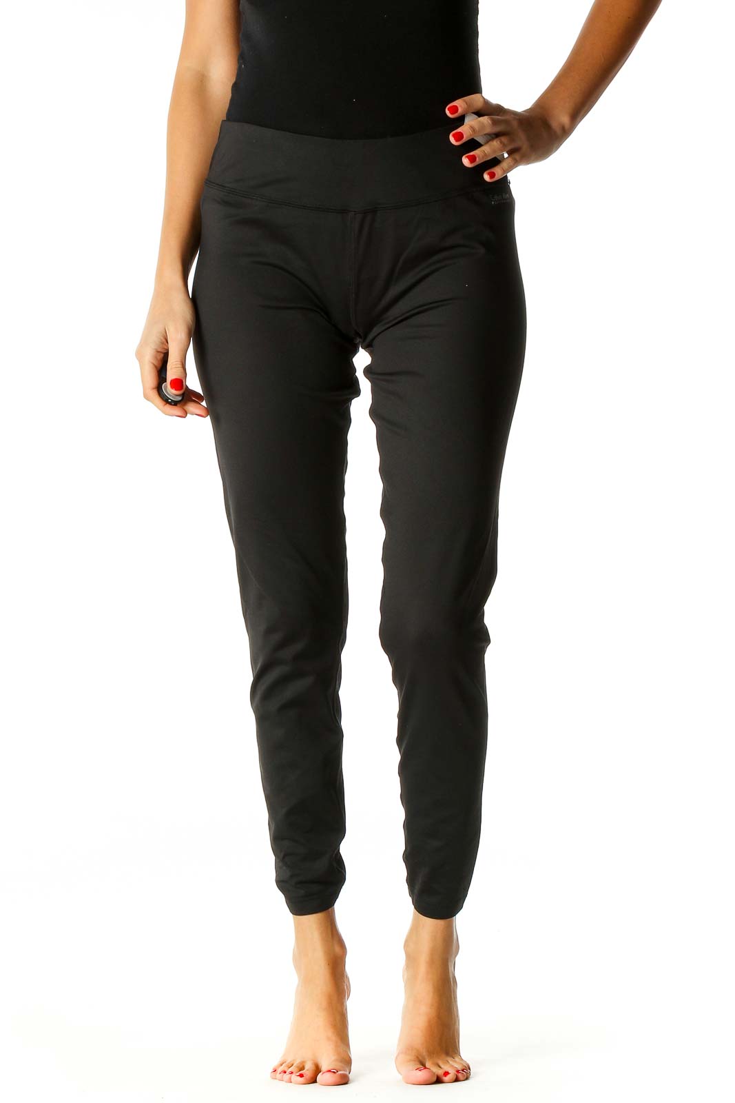 Black Solid Activewear Leggings Front