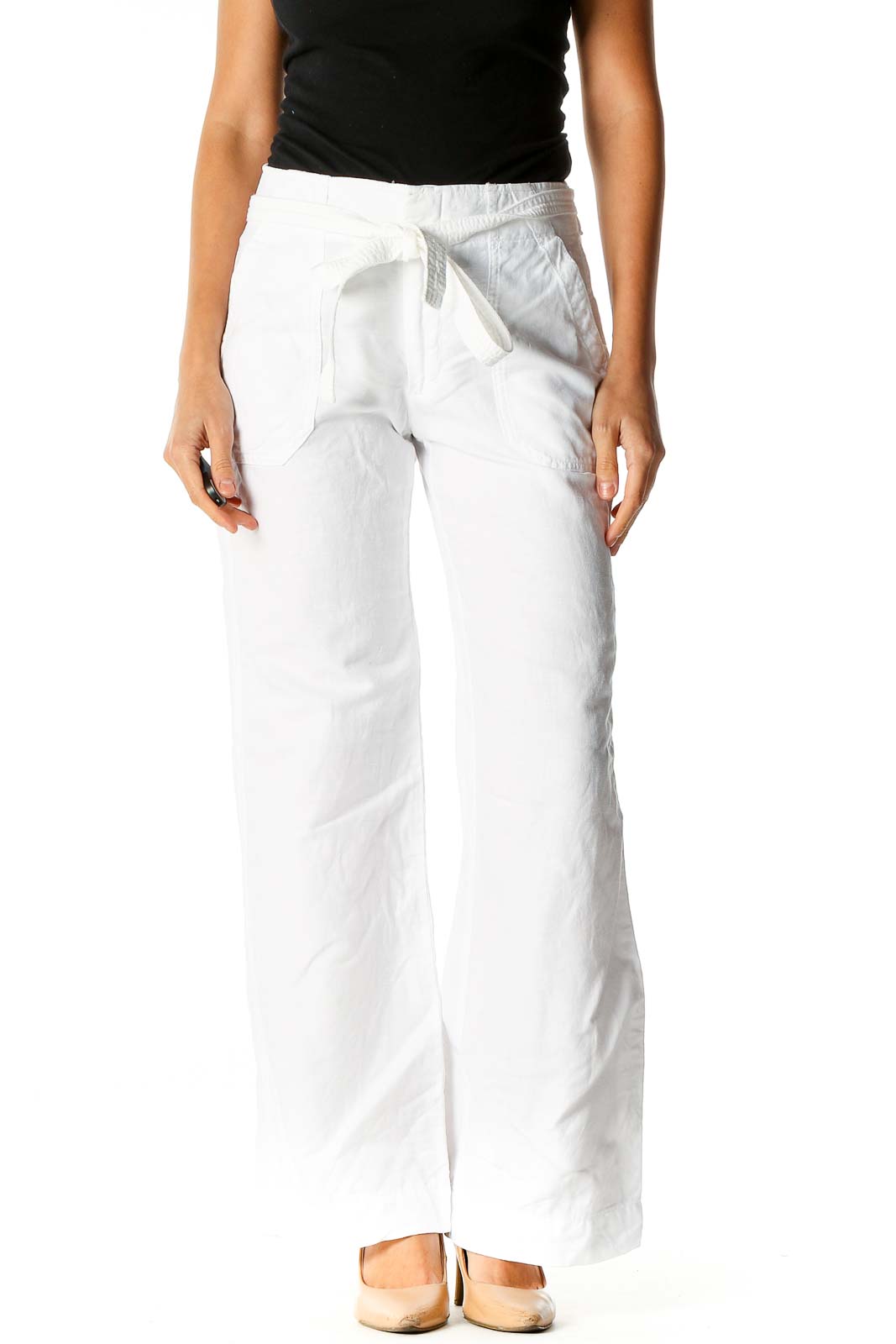 White All Day Wear Linen Palazzo Pants Front