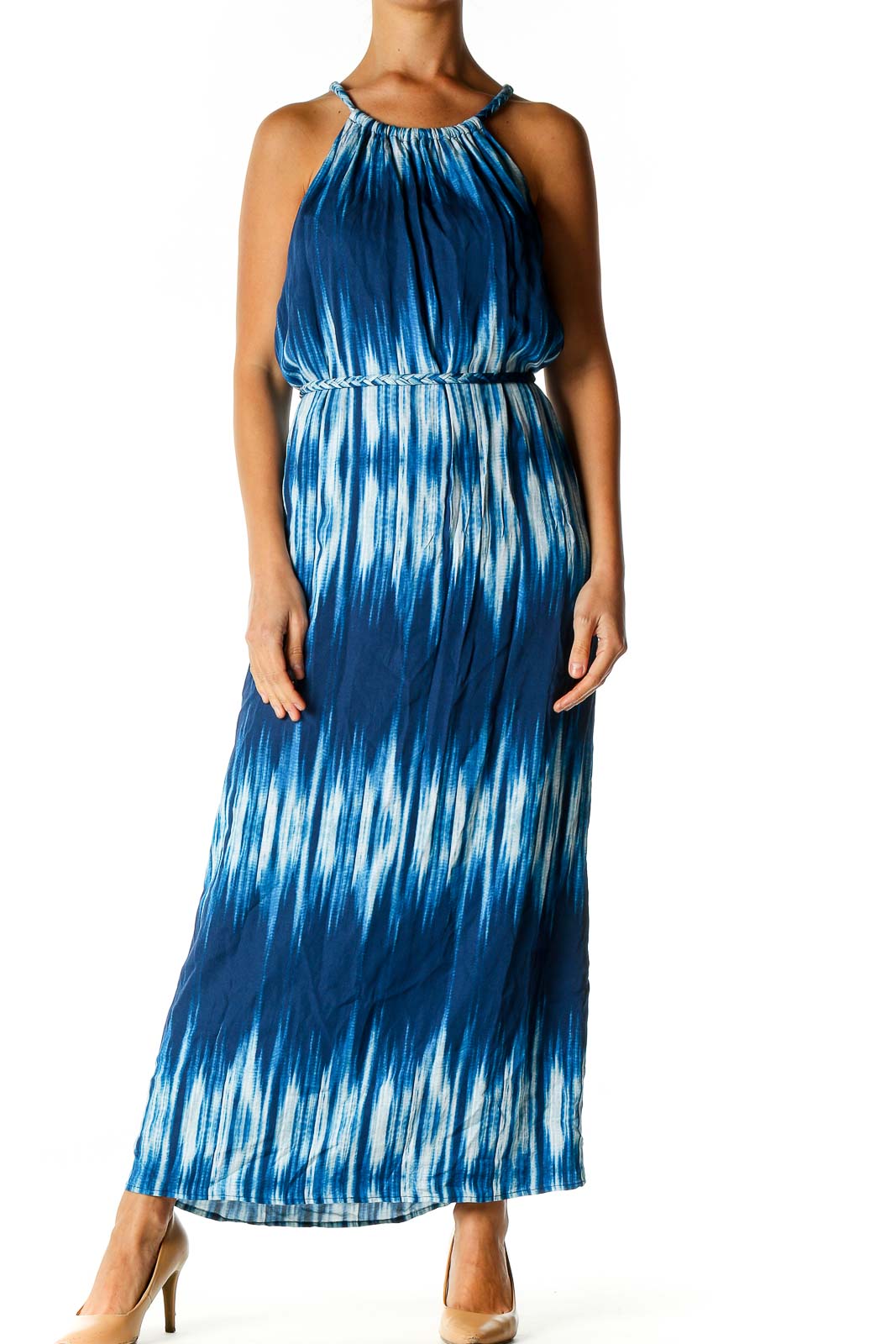 Blue Graphic Print Day Column Dress Front