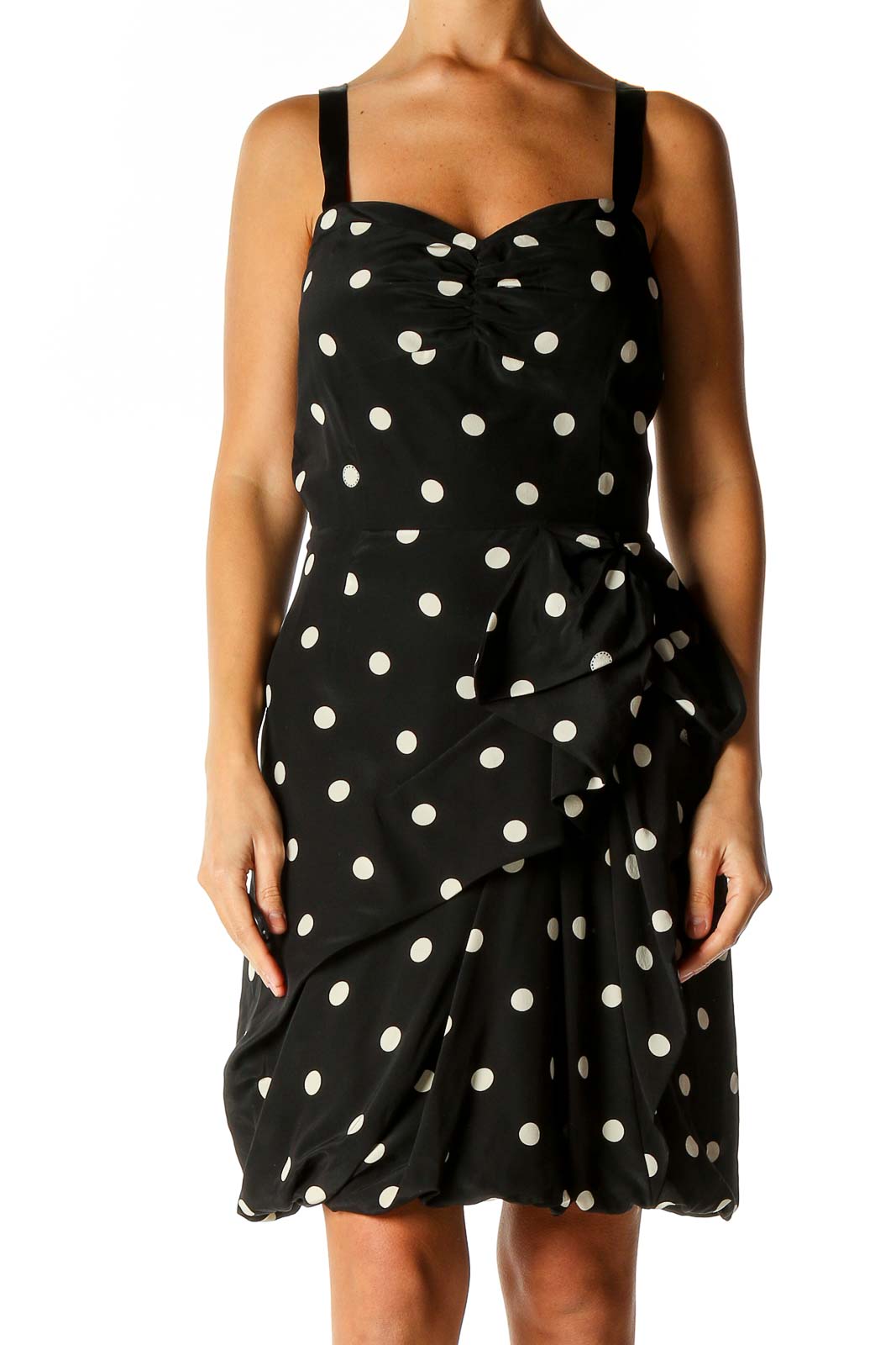 Black Polka Dot Retro A-Line Dress Front