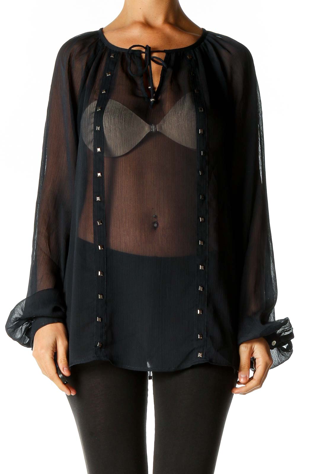 Black Solid Chic Blouse Front