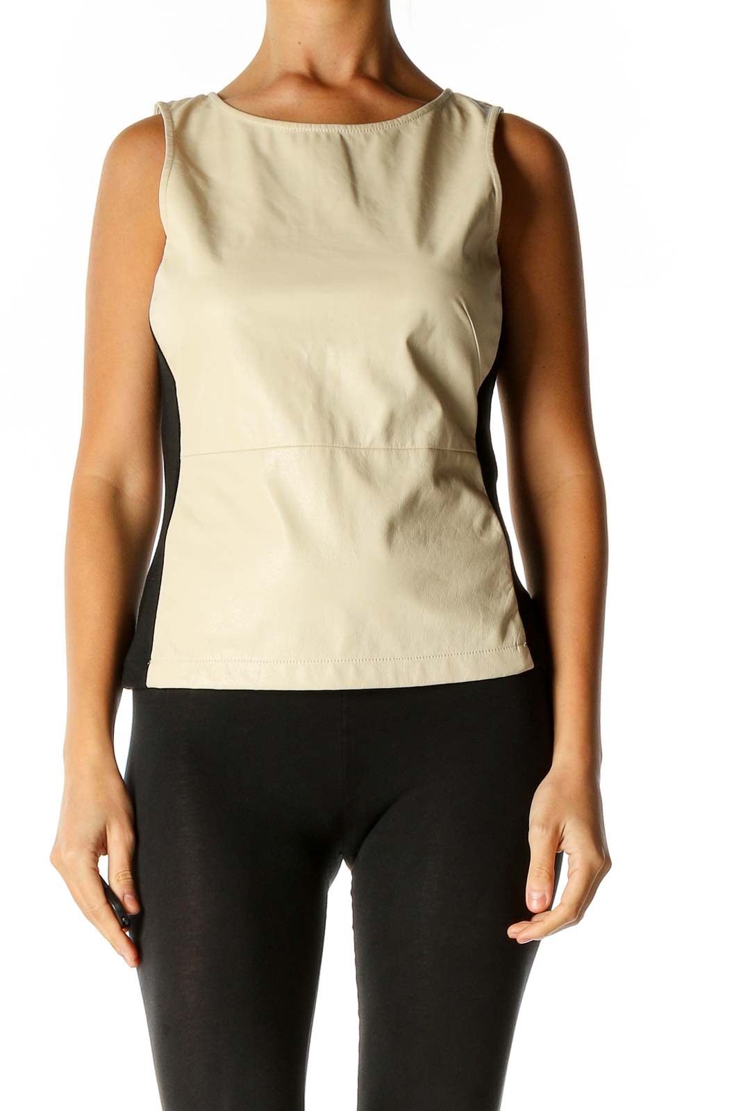 Beige Solid Chic Blouse Front