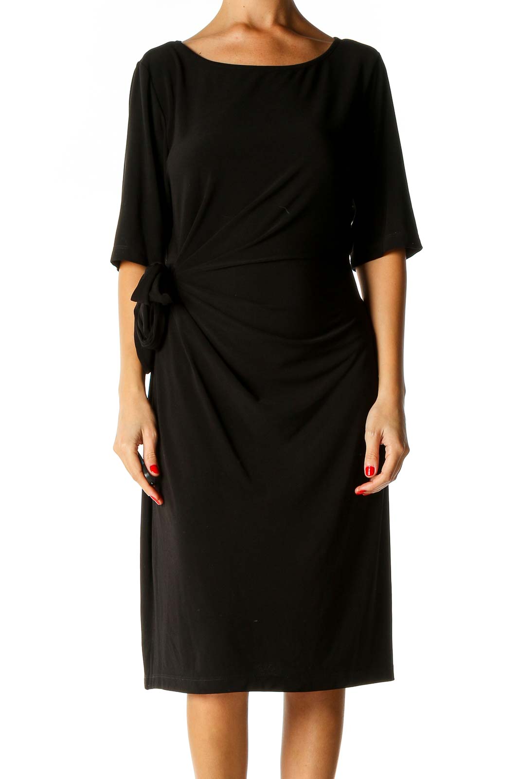 Brown Solid Classic Sheath Dress Front