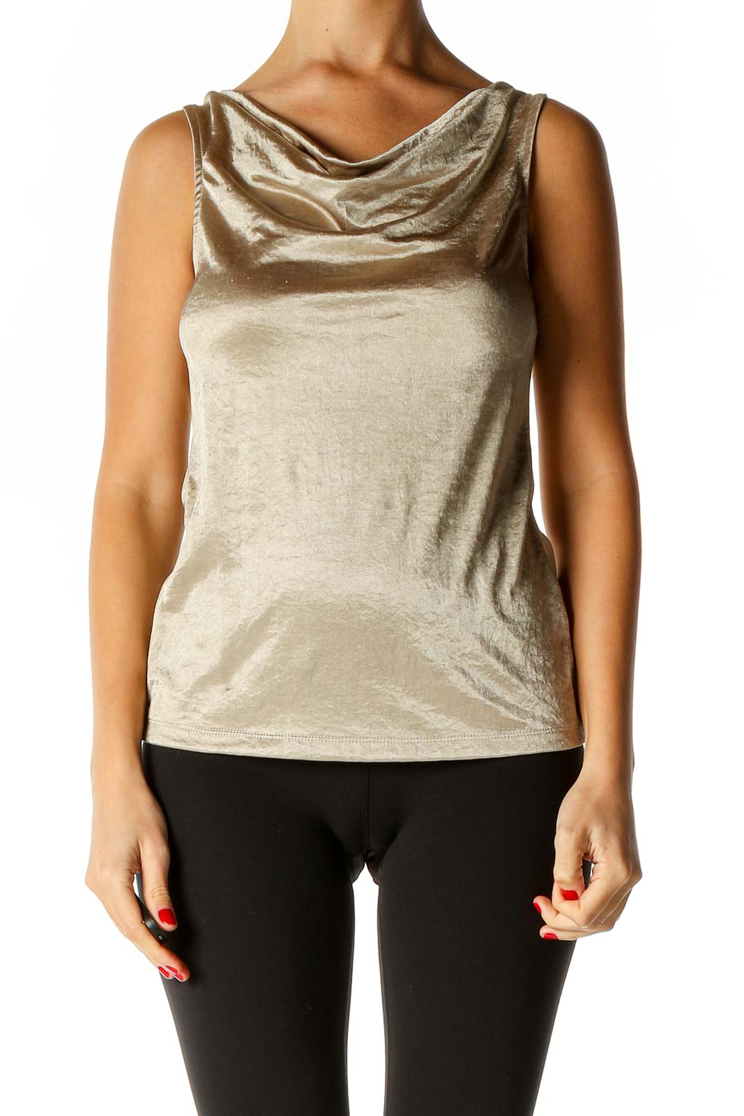Beige Solid Chic Tank Top Front