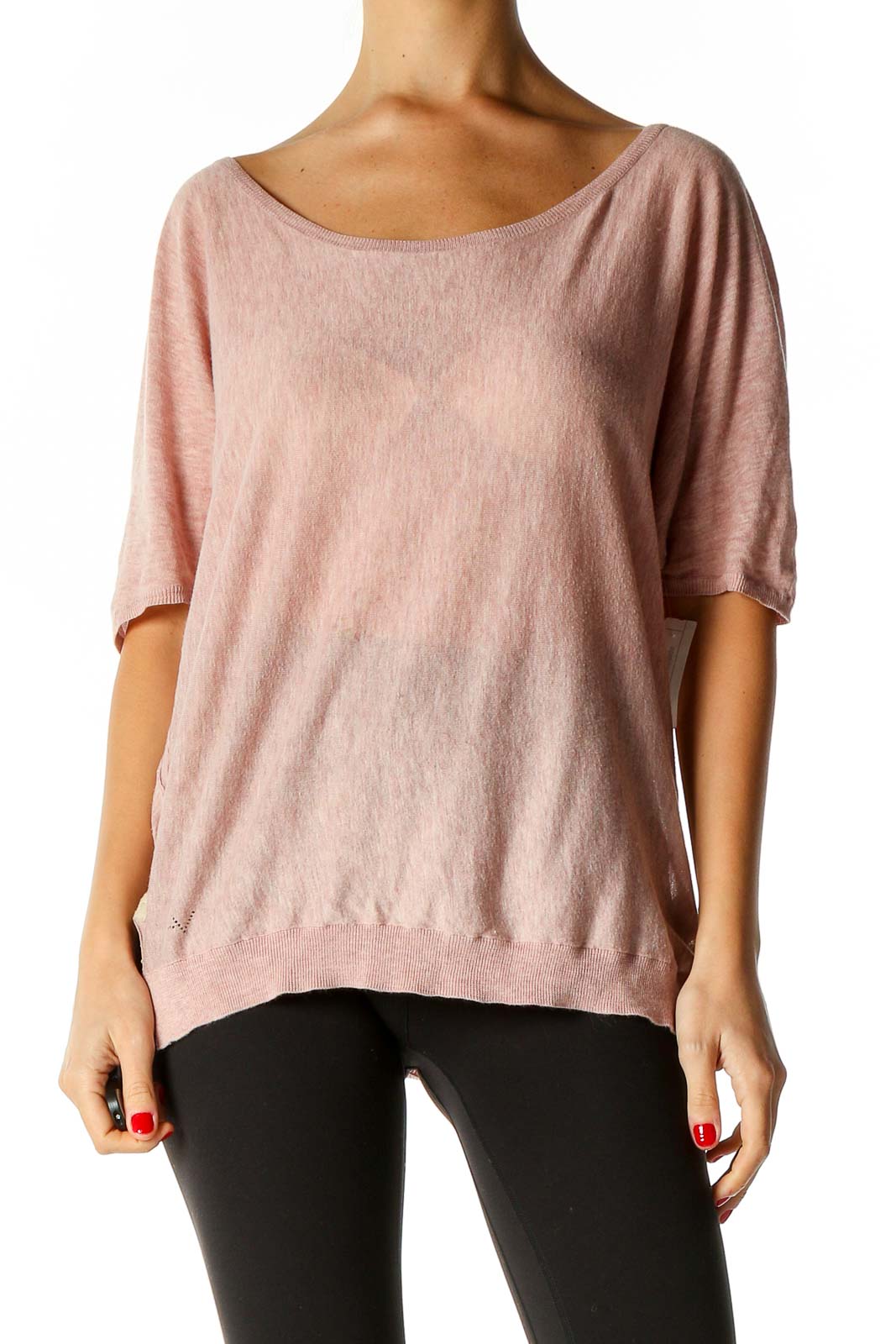 Pink Solid All Day Wear Sweater Front