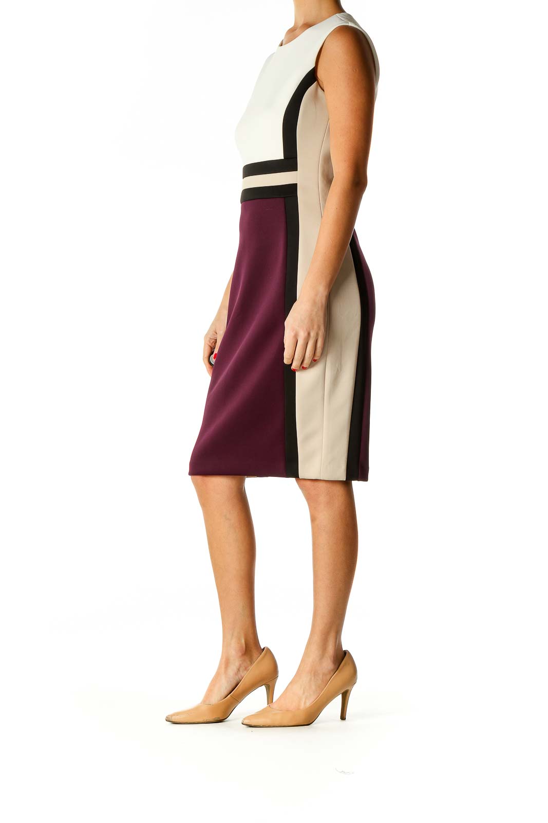 Calvin Klein - Purple Colorblock Classic Sheath Dress Polyester Spandex |  SilkRoll