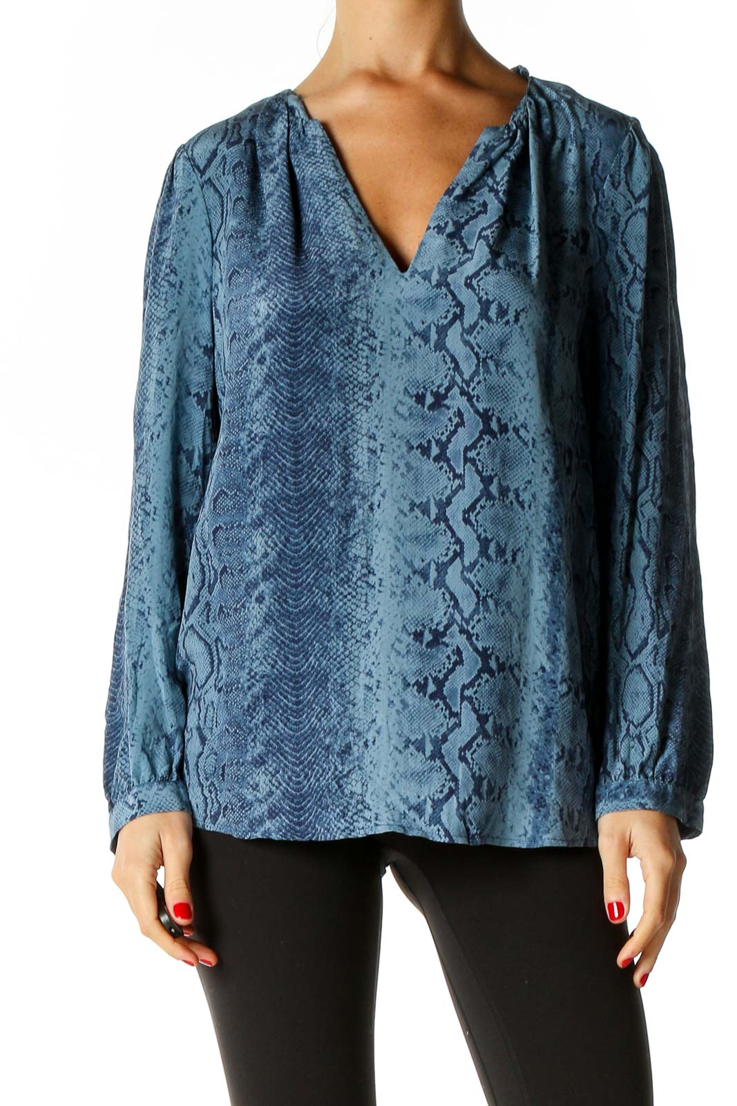 Blue Animal Print Chic Blouse Front