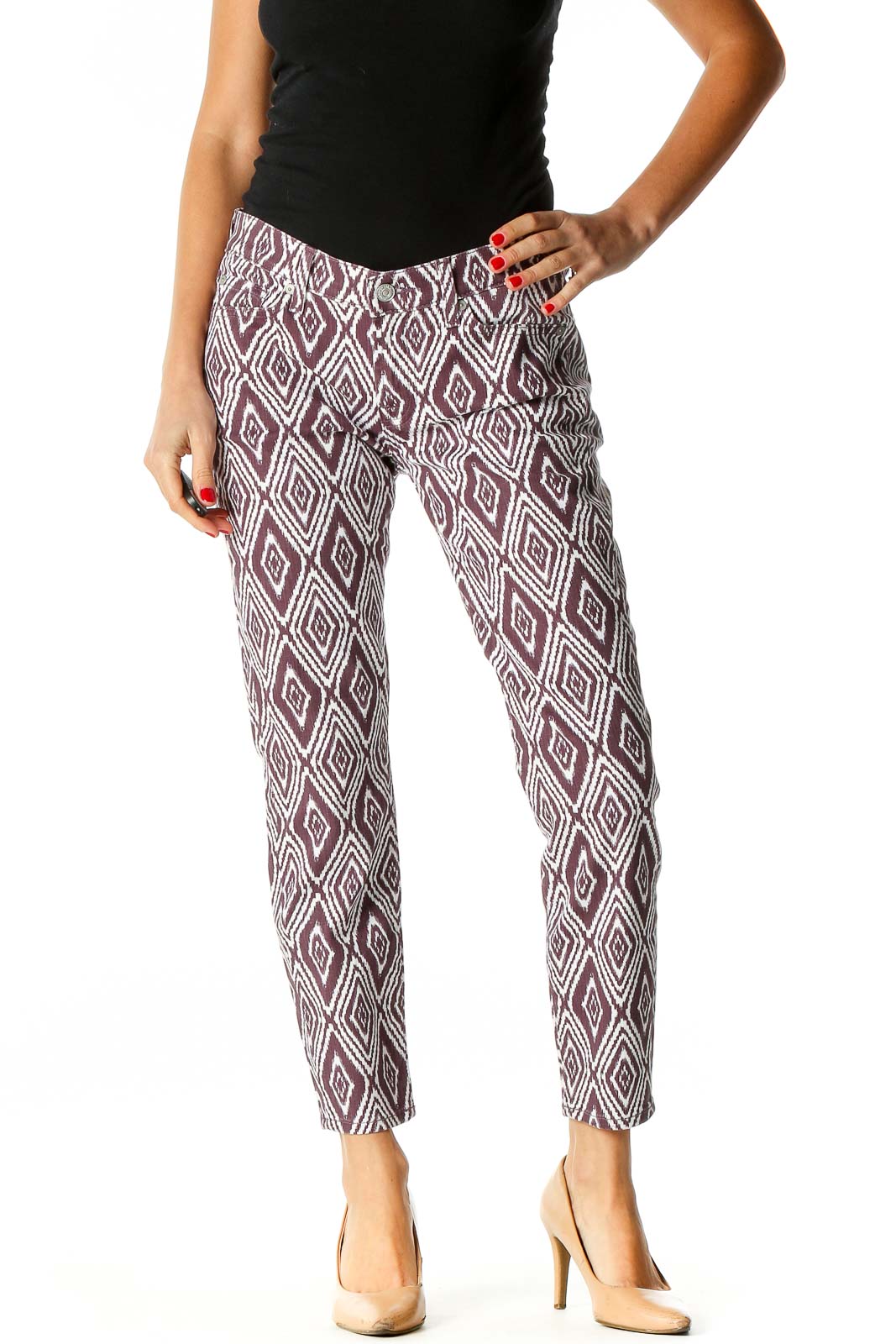 Purple Printed Retro Trousers Front