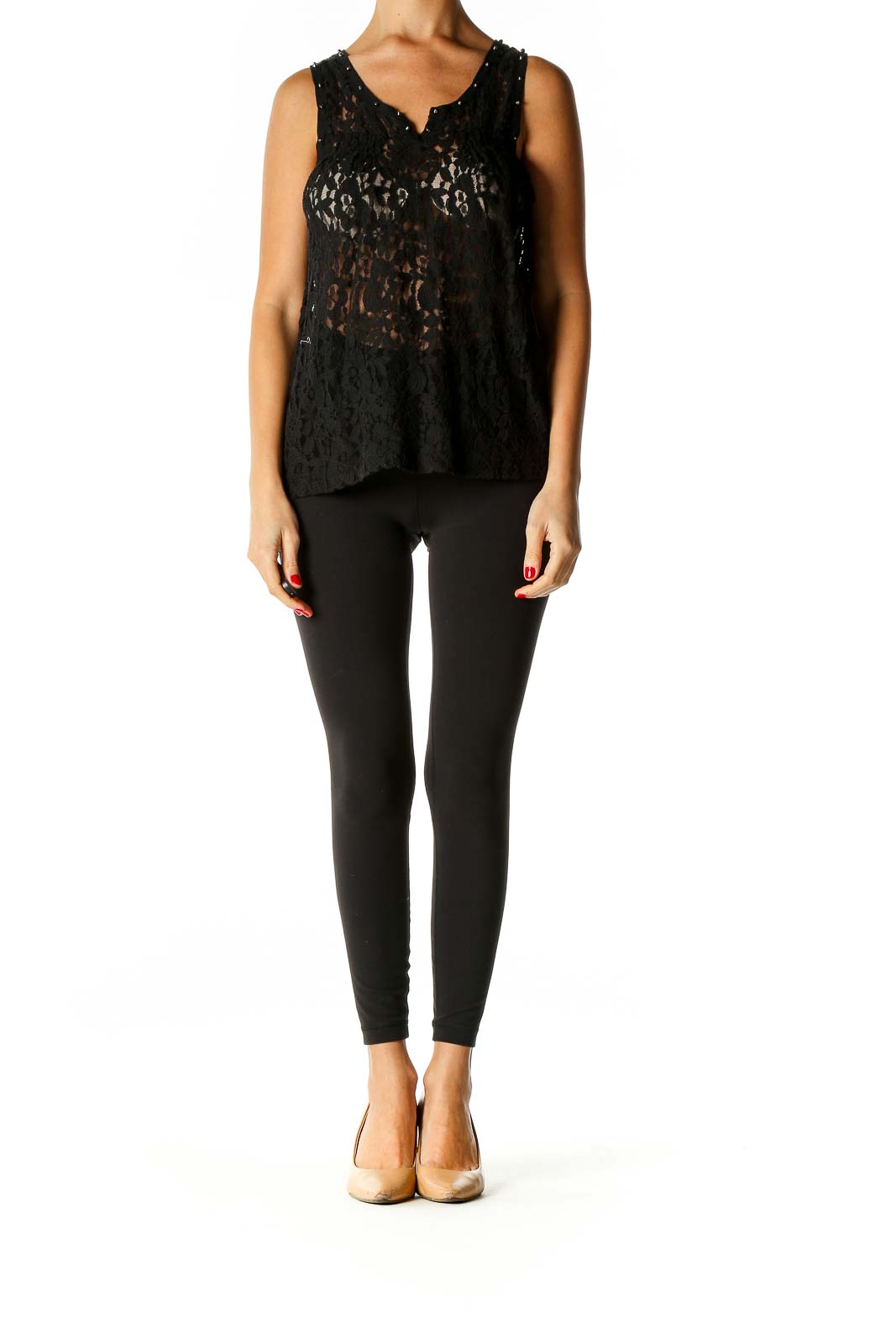 Black Lace Holiday Blouse Cotton Nylon 