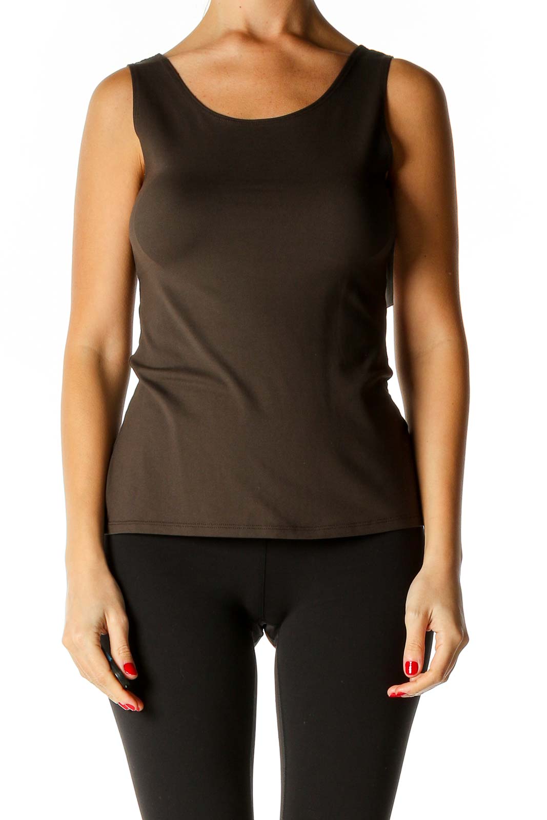 Brown Solid Casual Tank Top Front
