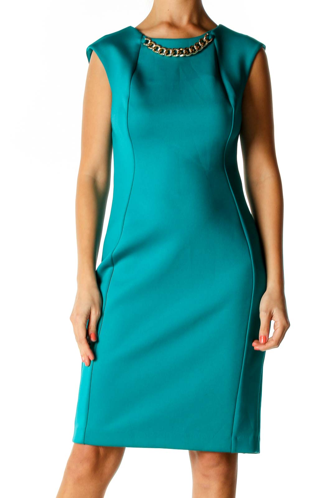 Calvin Klein - Blue Solid Classic Sheath Dress Polyester Spandex | SilkRoll