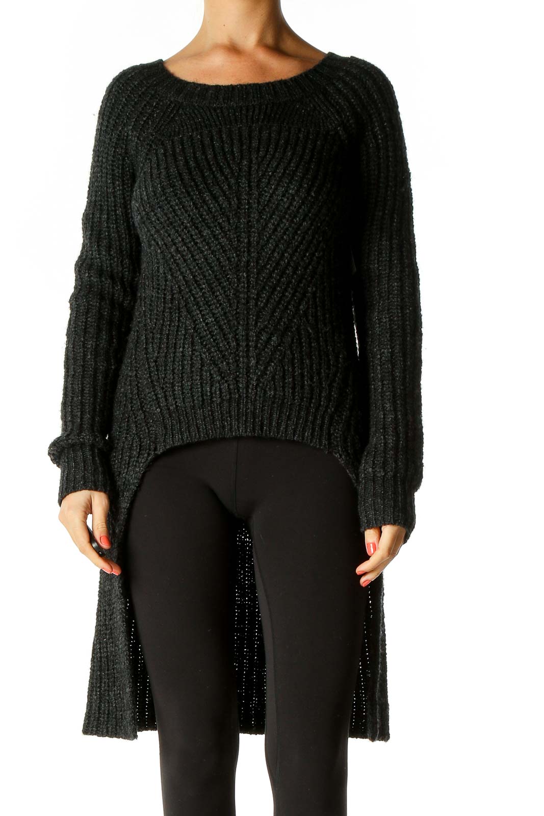 Black Textured All Day Wear Sweater Front