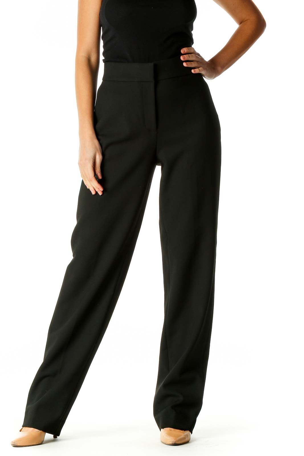 Express - Black Solid Classic Trousers Polyester Elastane Viscose