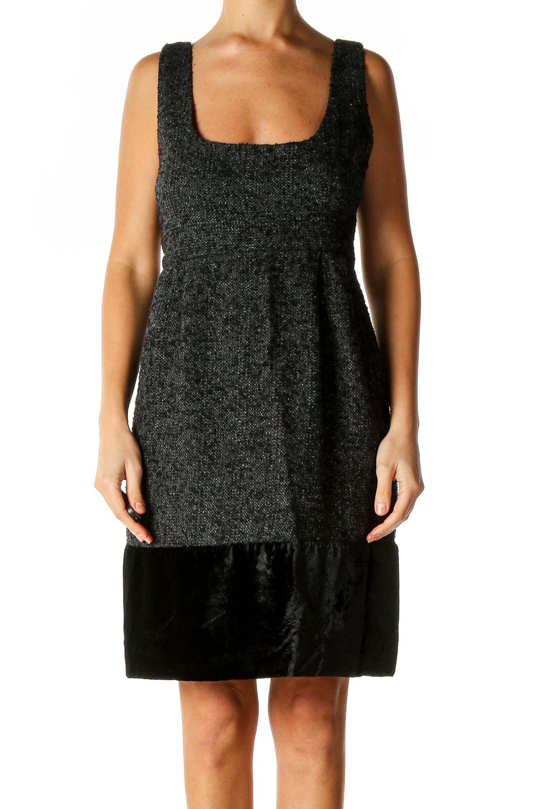 Black Textured Fit & Flare Dress Front