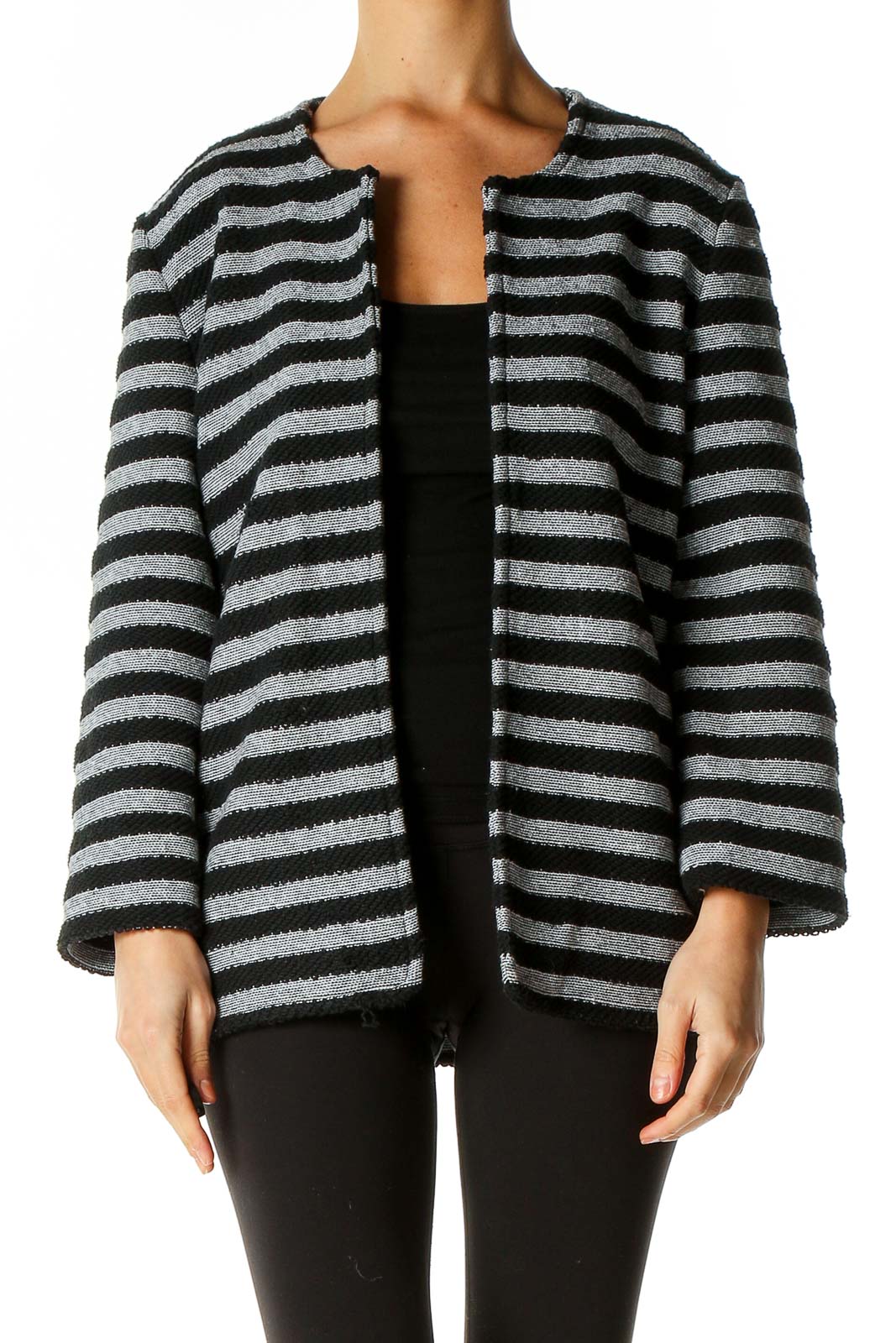 Black Grey Striped Sweater Front