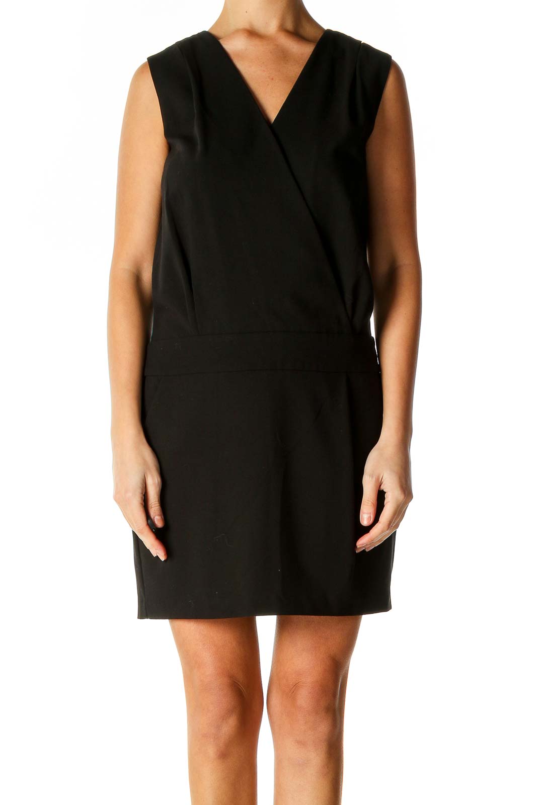 Black Solid Classic Shift Dress Front