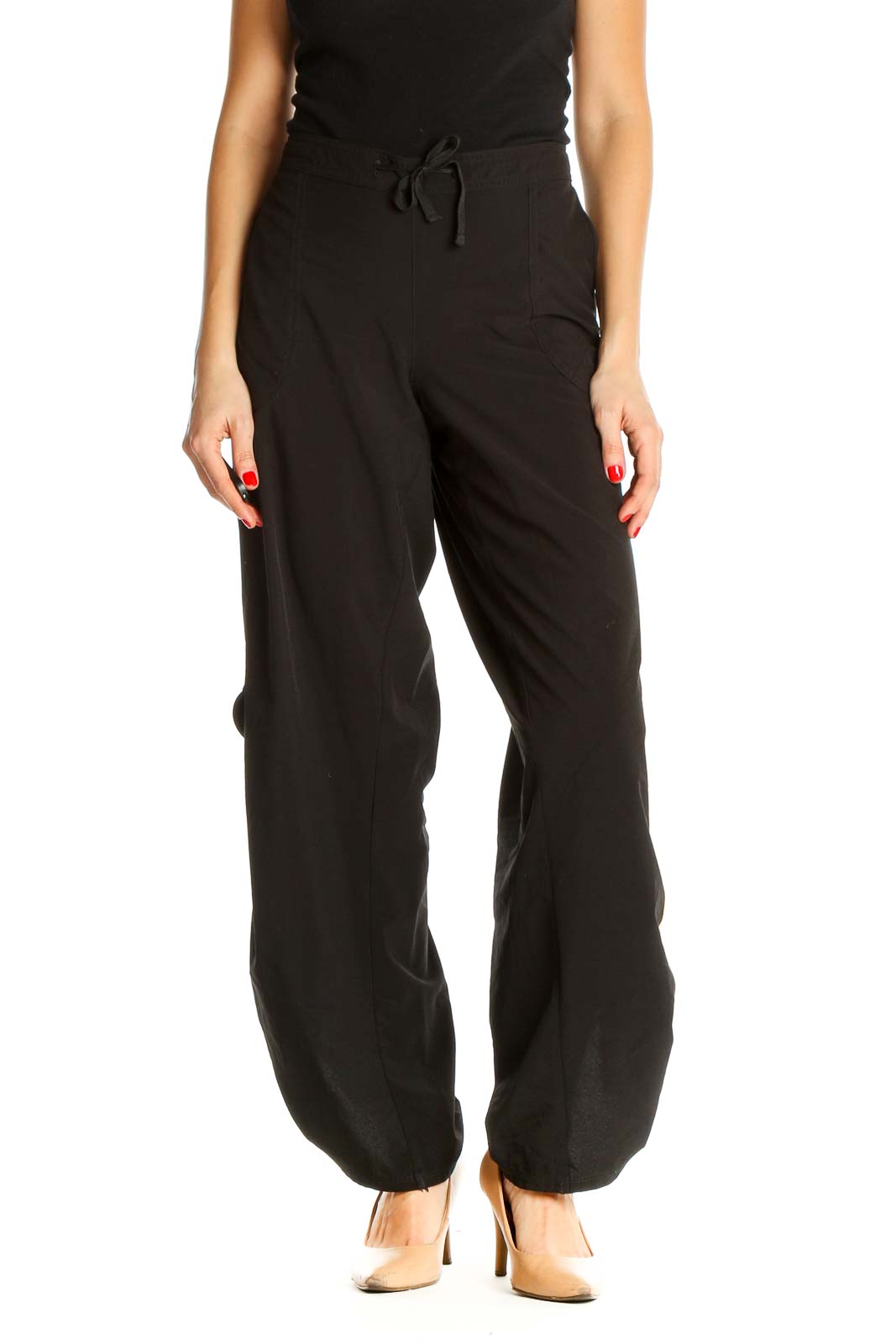 Black Solid All Day Wear Trousers Front