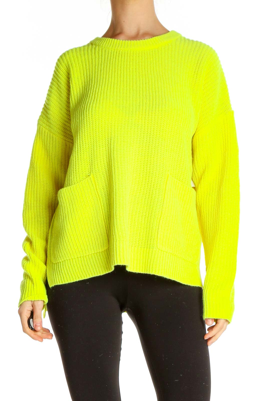 Yellow Solid All Day Wear Sweater Front