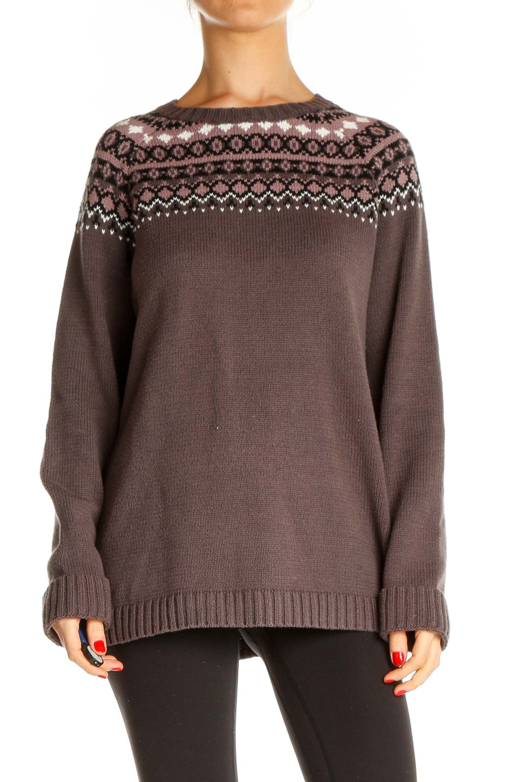 Brown Solid All Day Wear Sweater Front