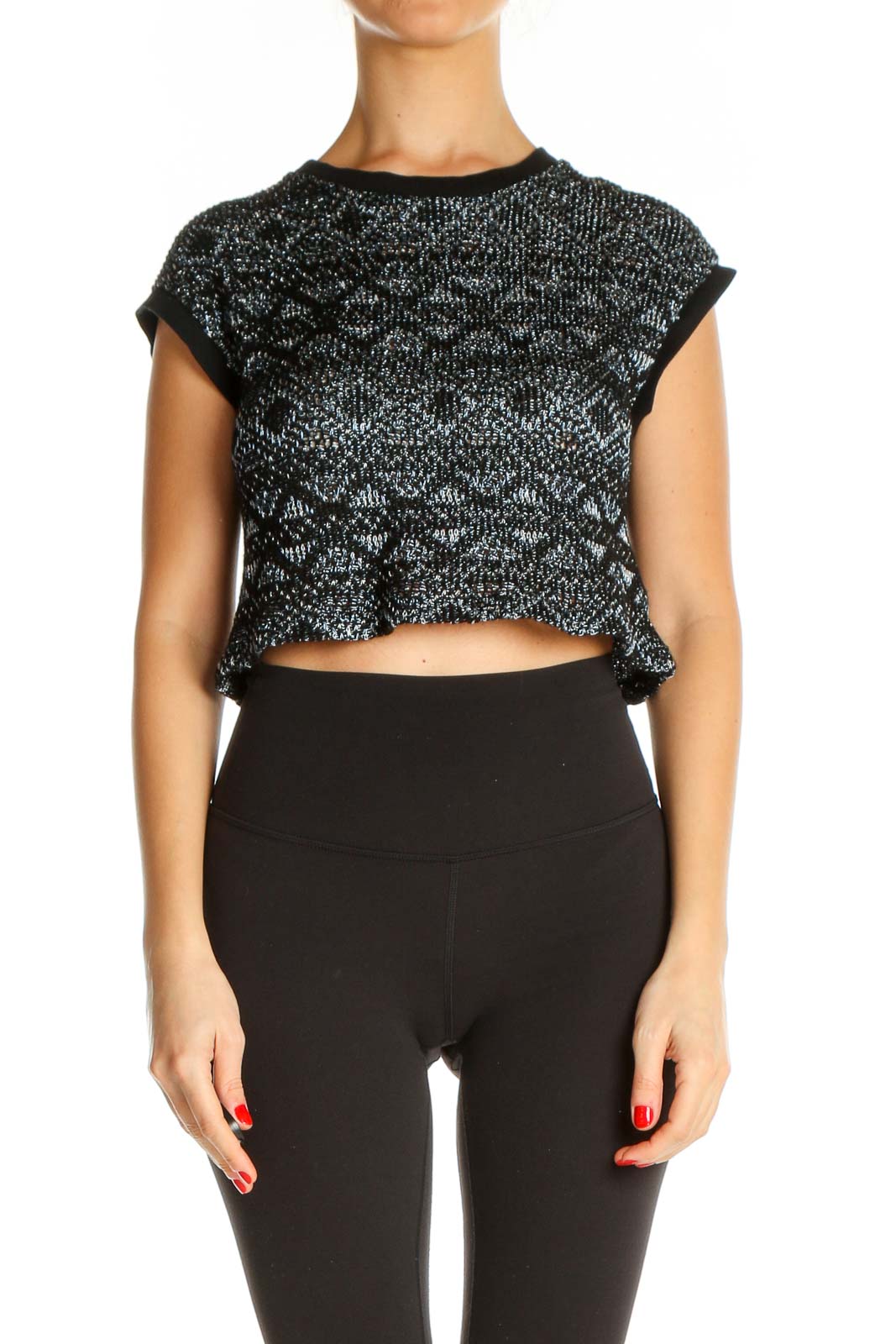 Black Textured Chic Top Front