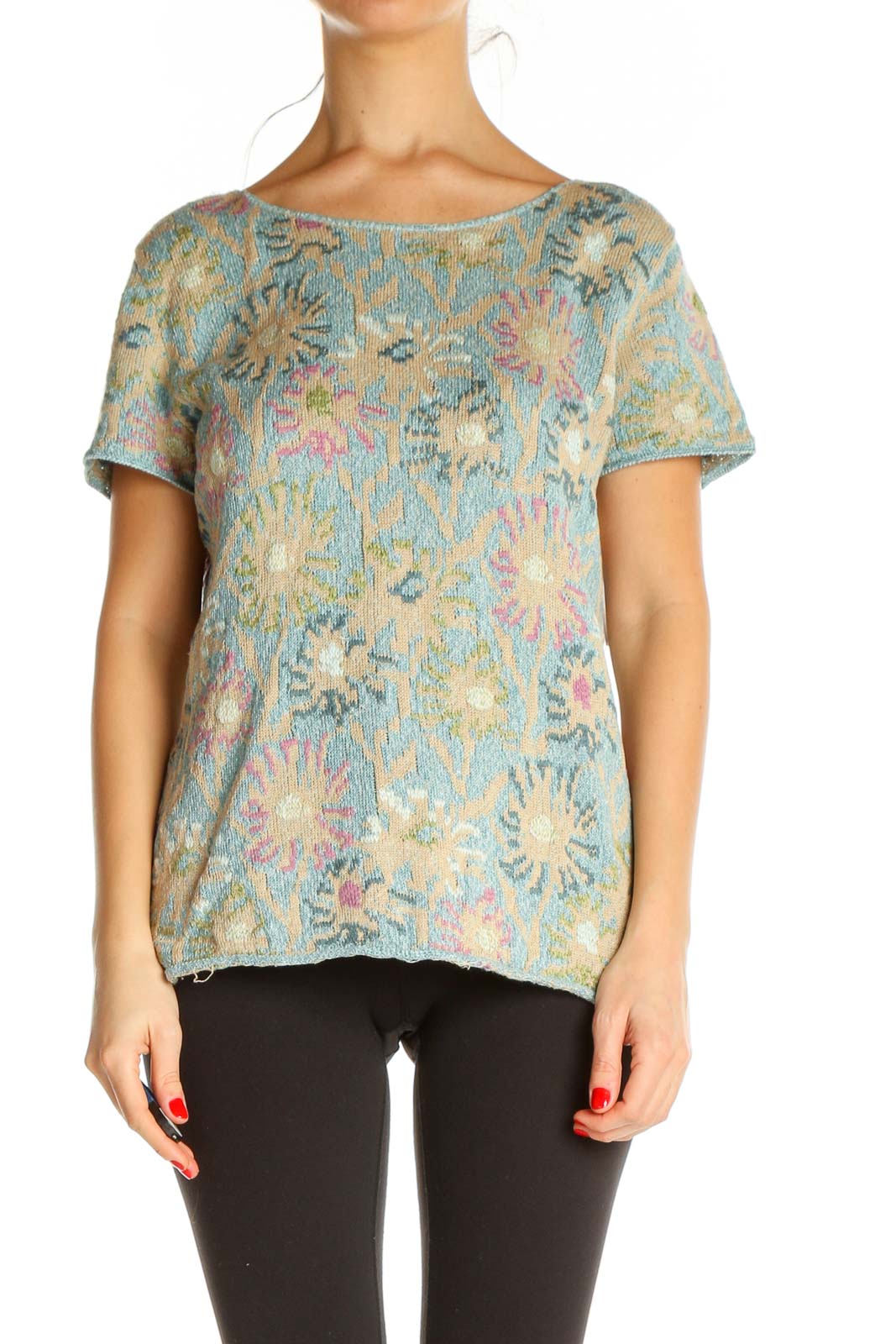 Beige Floral Print All Day Wear Blouse Front
