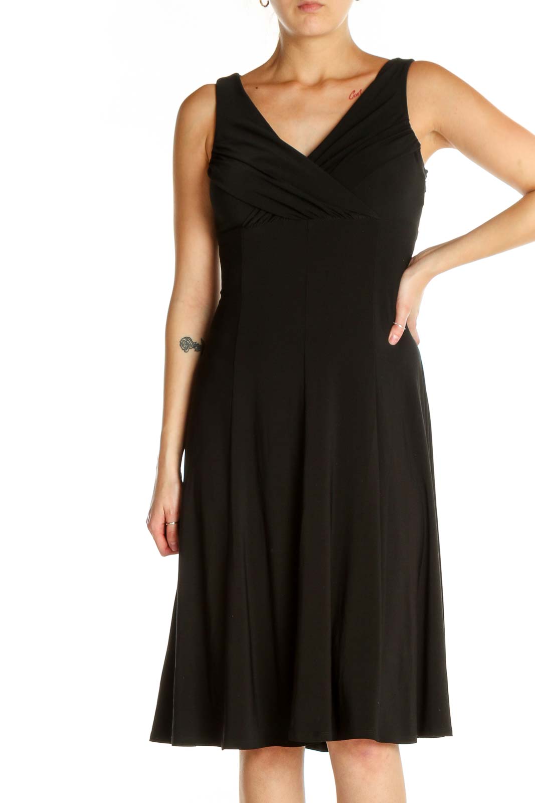 Black Solid Classic Fit & Flare Dress Front