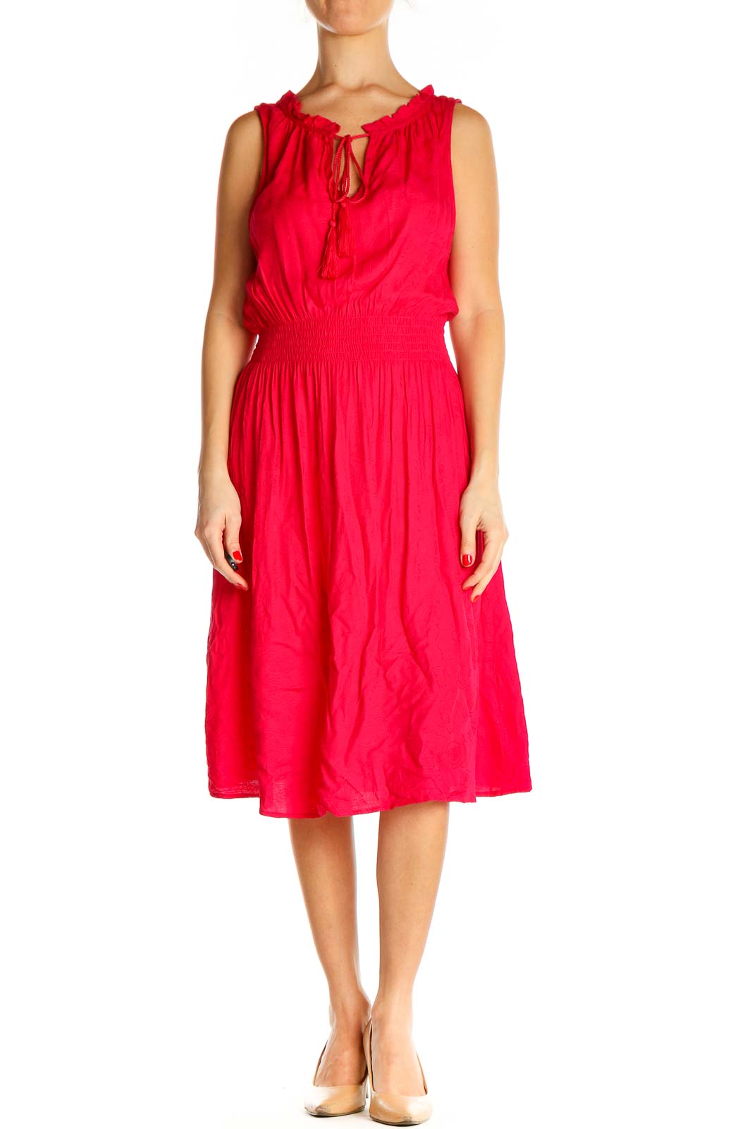 Pink Solid Fit & Flare Dress Front