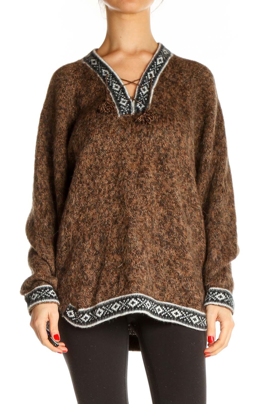 Brown Textured All Day Wear Sweater Front
