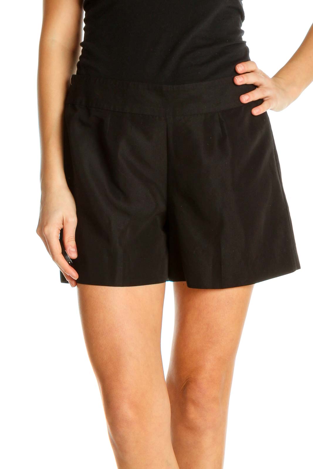 Black Solid Chic Shorts Front