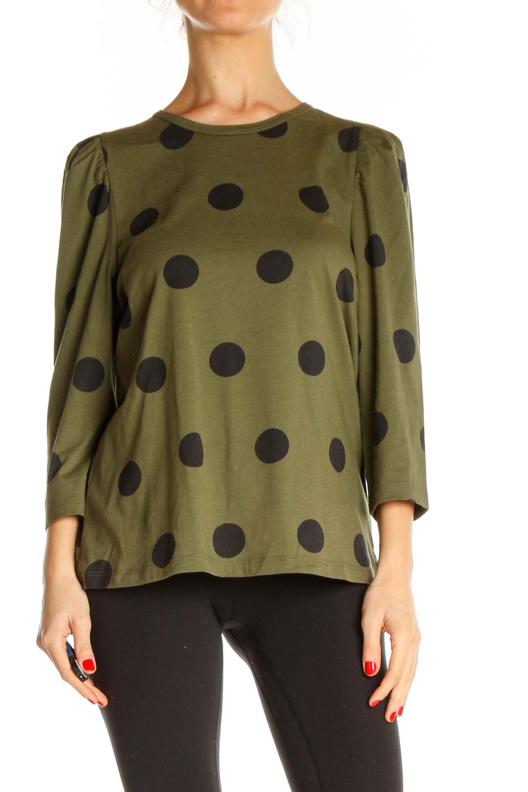 Green Polka Dot All Day Wear Blouse Front