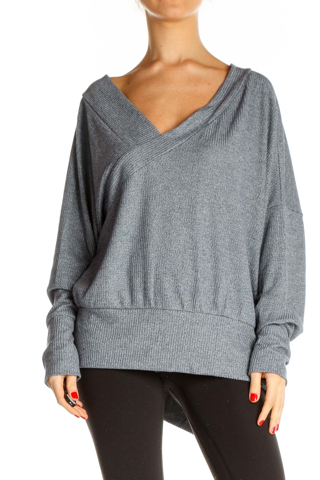 Gray Textured All Day Wear Sweater Front