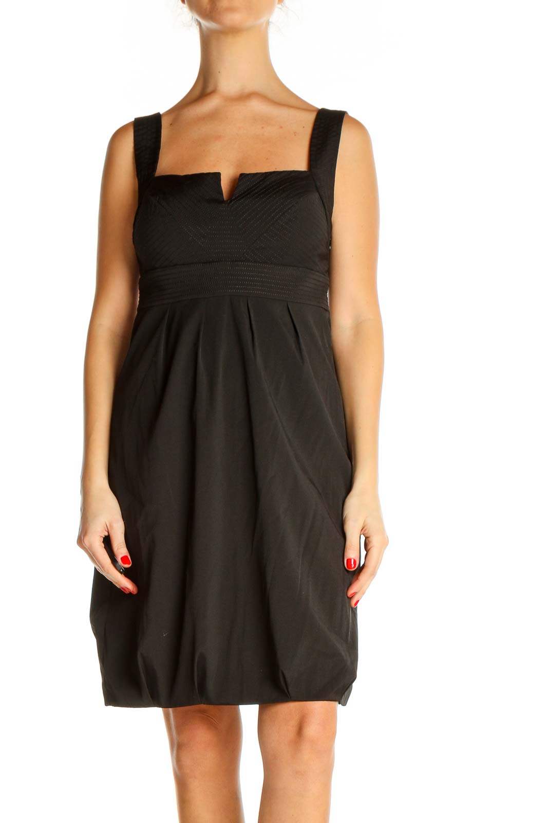 Brown Solid Classic Fit & Flare Dress Front