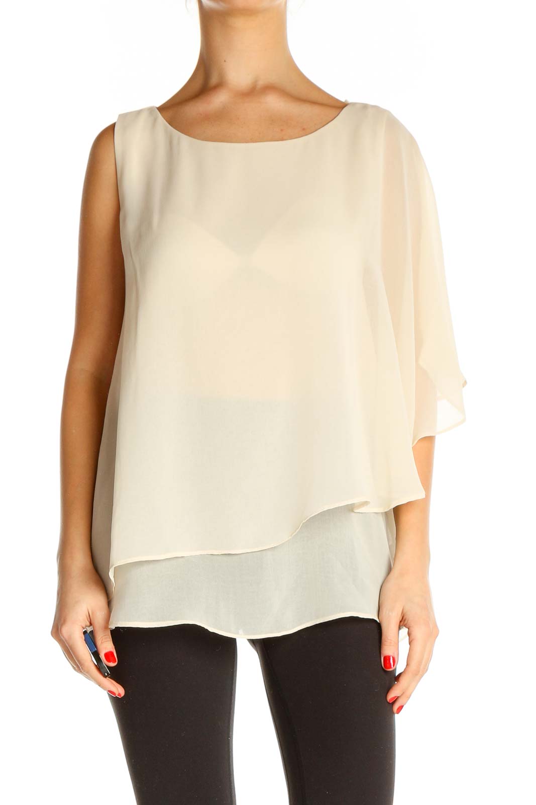 Beige Solid Casual Blouse Front