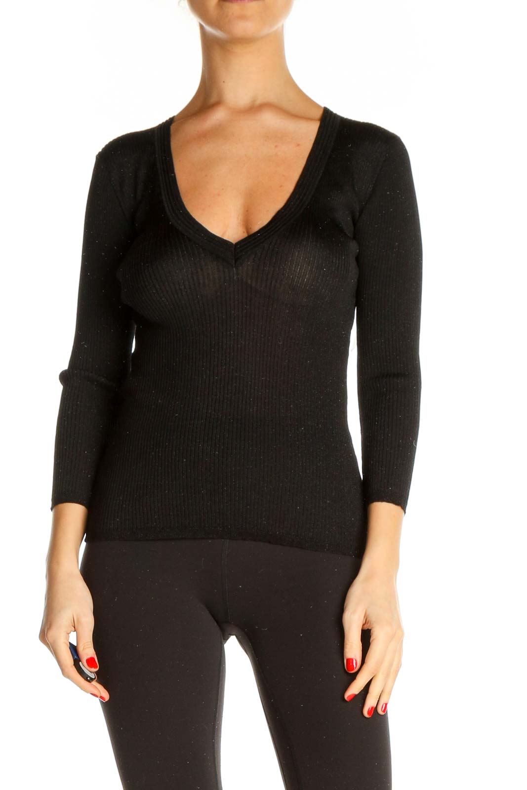 Black Textured All Day Wear Sweater Front